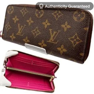🌺 Louis Vuitton Monogram Clemence Zippy Long Wallet Fuchsia Pink Interior